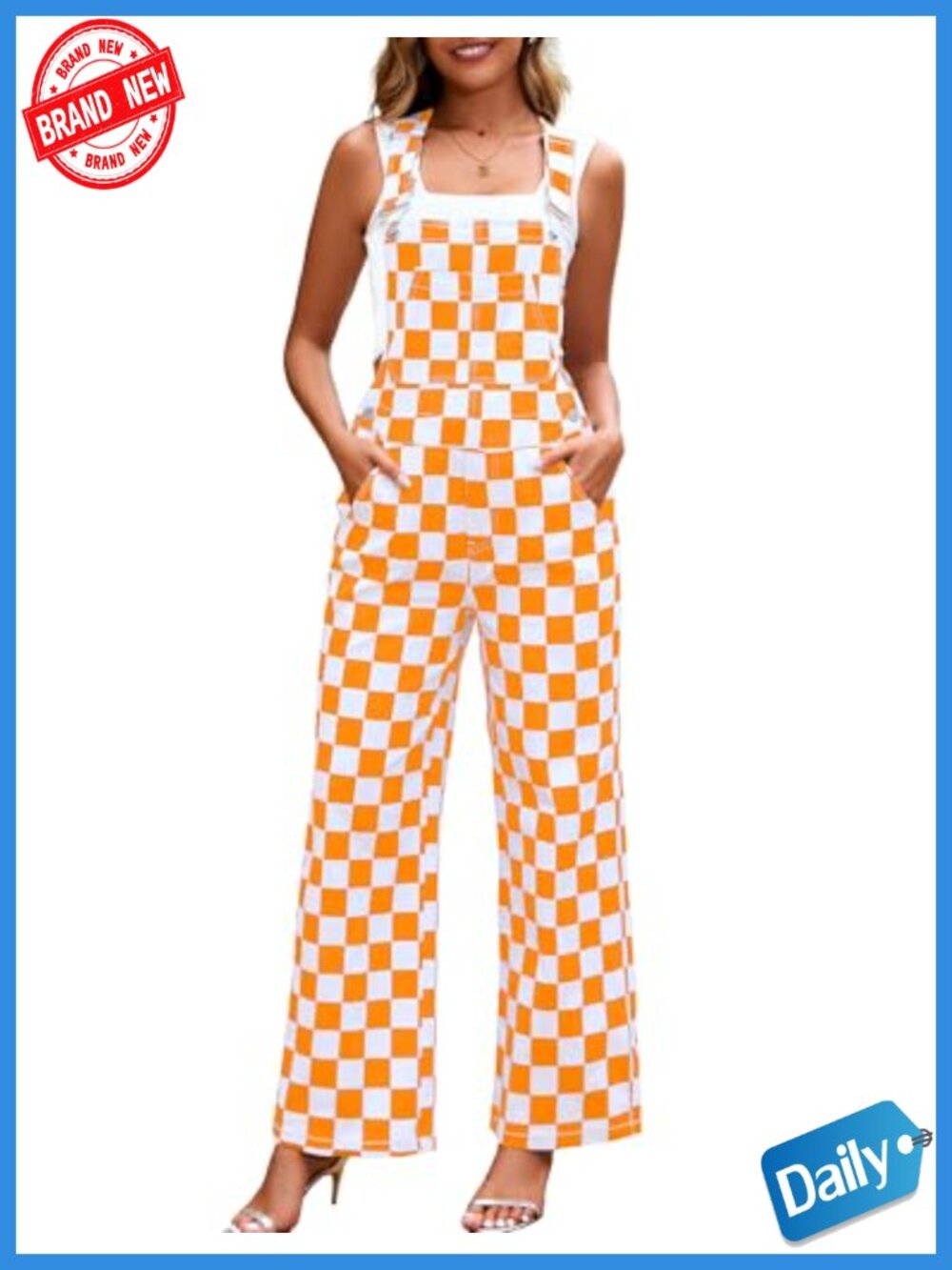 Loose Fit Checkered Overalls for Women Stretch Bib Coveralls Jumpsuit
